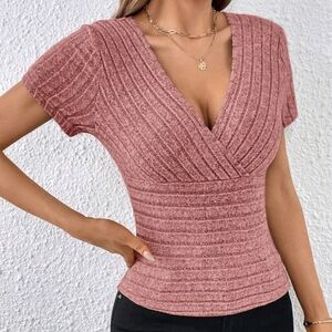 SHEIN Dusty Pink Ribbed Top, Size Medium, *flawed*